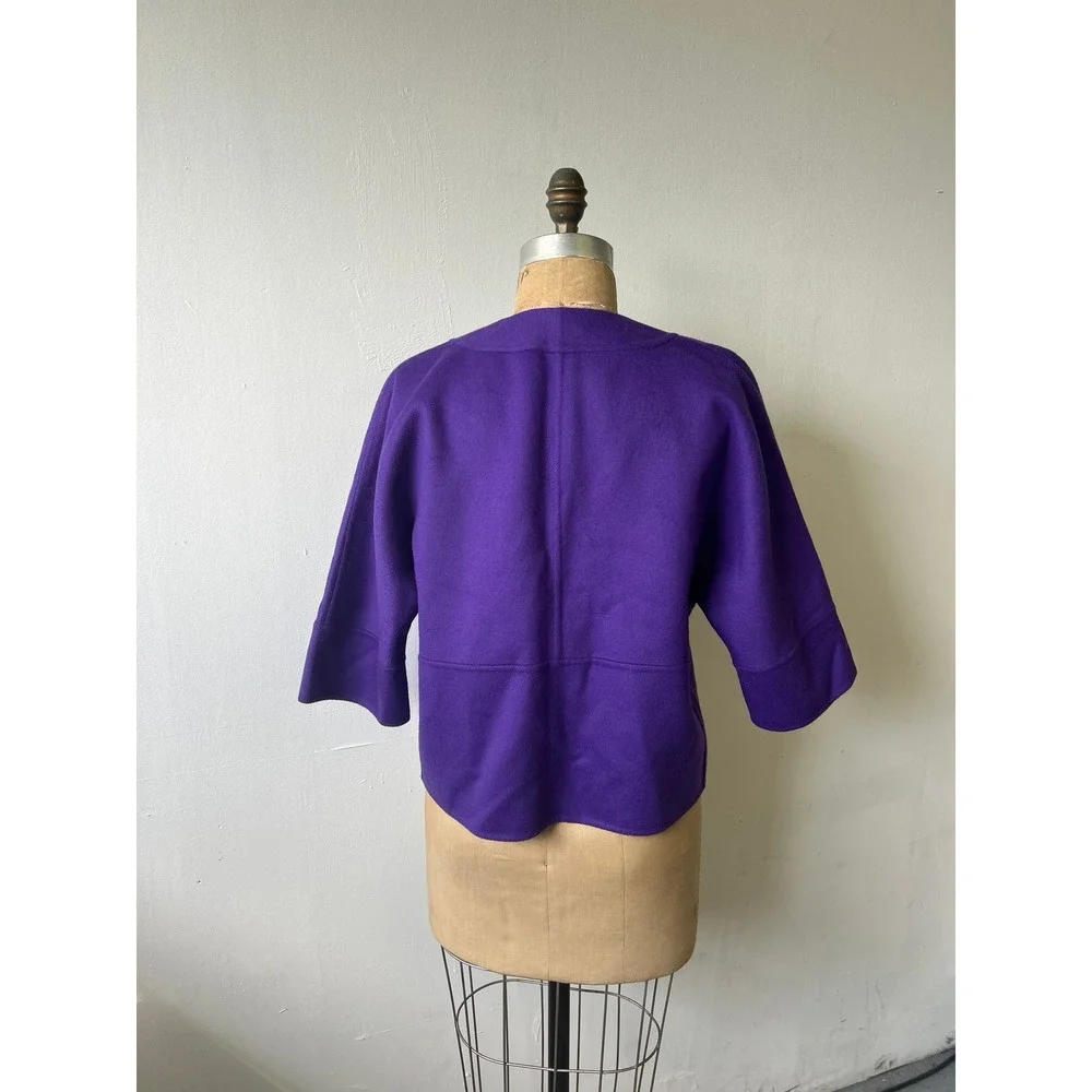 Michael Kors Purple Wool Open Front Jacket 3/4 Sleeve Collarless Boxy Crop 6
